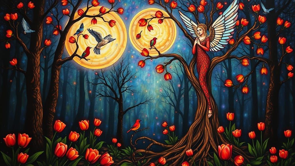 Psychedelic Goddess Utopia in Bosch and Haeckel Style