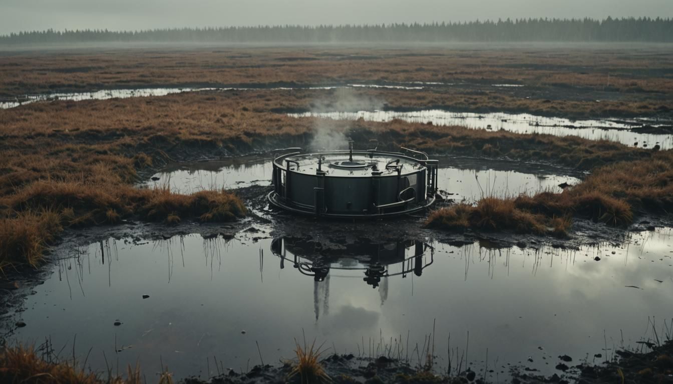 Bioreactor in Misty Peat Bog, Film Noir Style