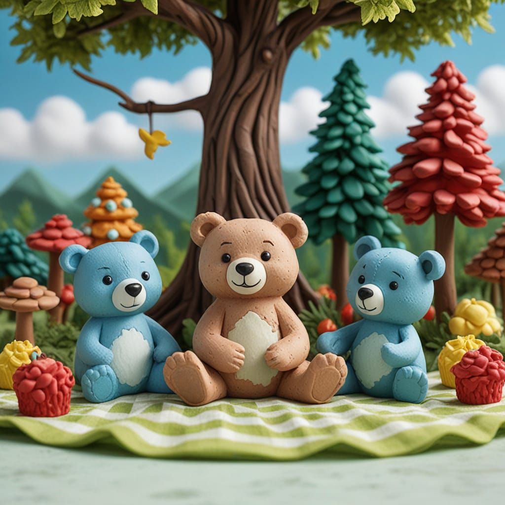 Charming Claymation Picnic with Cute Bear Family