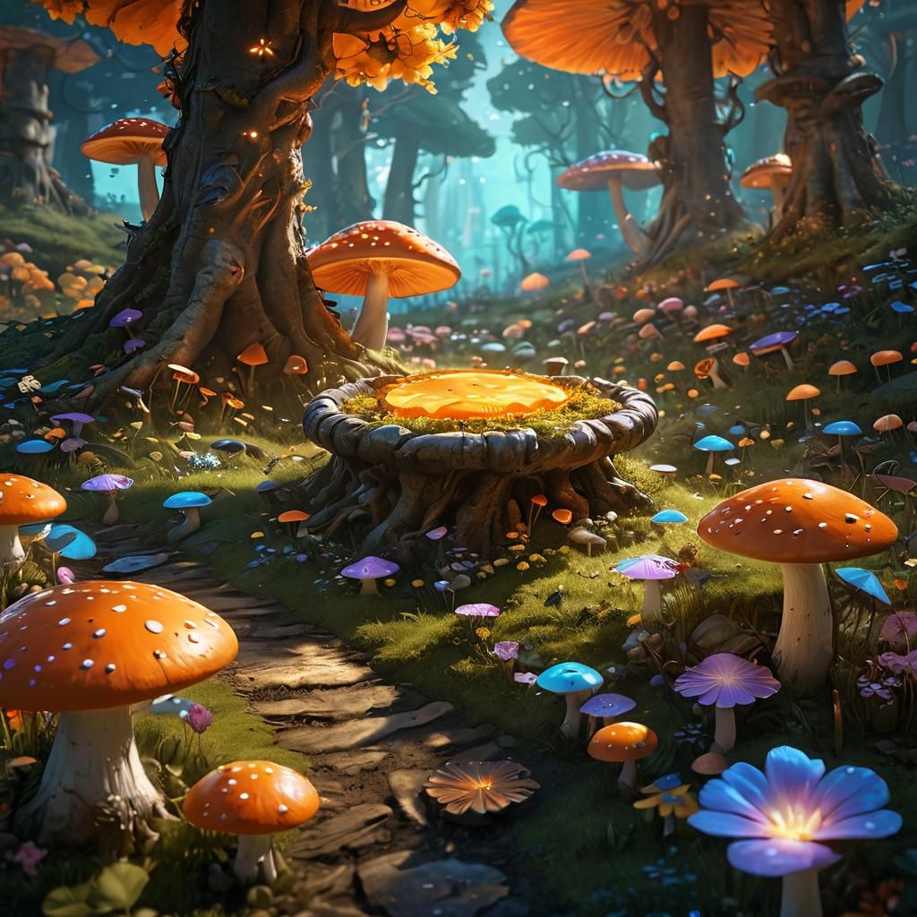 Colorful Fairy Ring in a Detailed Forest