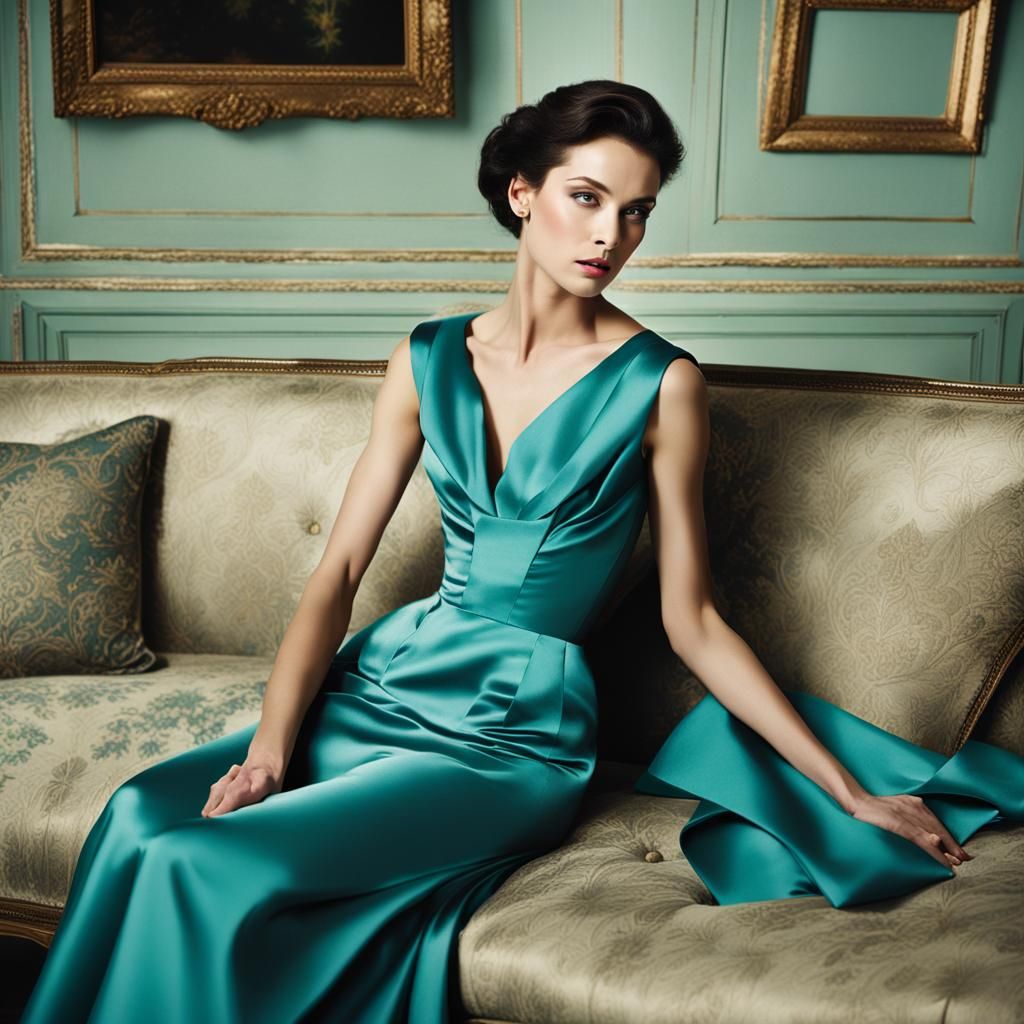 Glamorous Model in Turquoise Gown: High-Fashion Photography