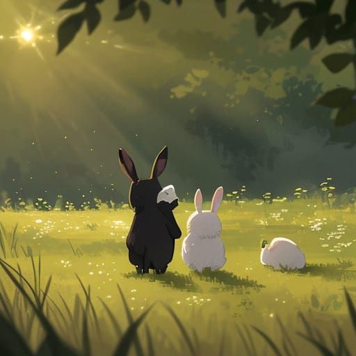 Lush Rabbits in Golden Light: Cinematic Film Still