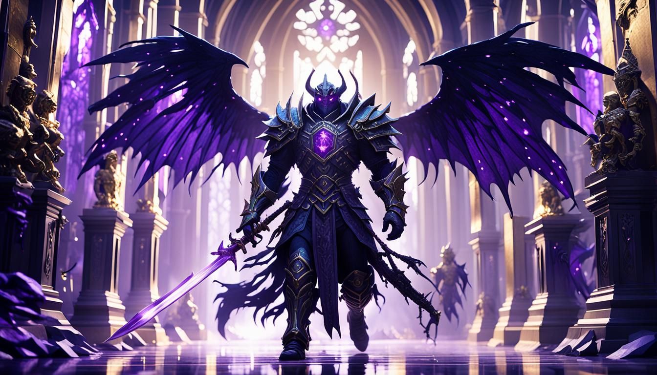 Dark Fantasy Mage Knight in Gothic Hallway