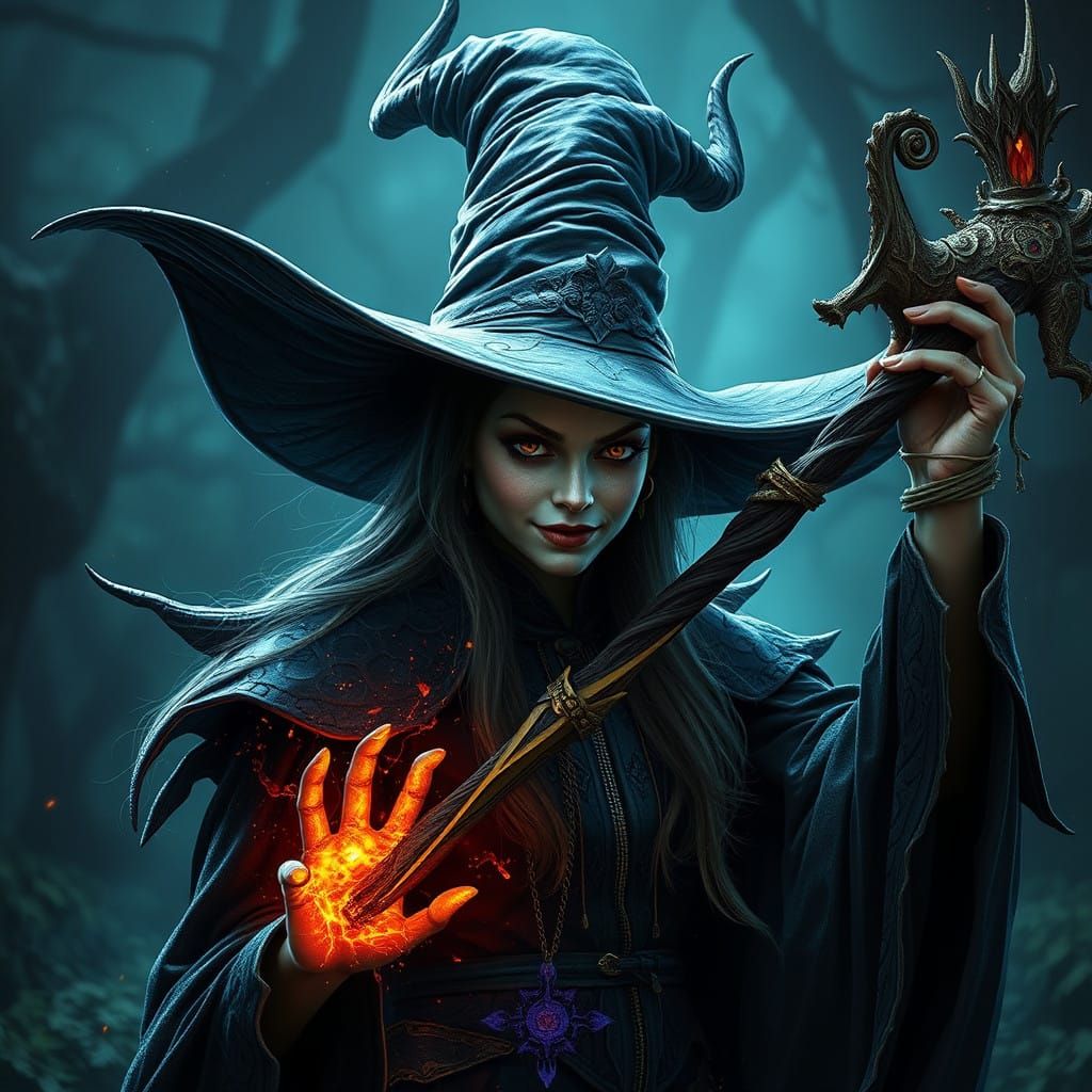 Mystical West Witch in Vibrant Fantasy World