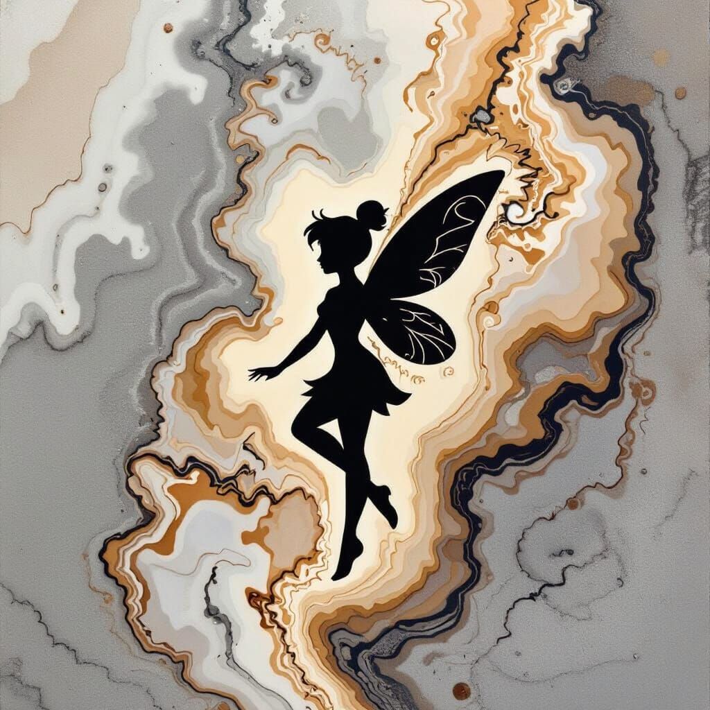 Tinkerbell Silhouette in Swirling Coffee Fluid Art