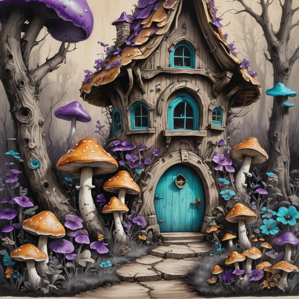 Gnome by Toadstool House: Hyperdetailed Charcoal Drawing