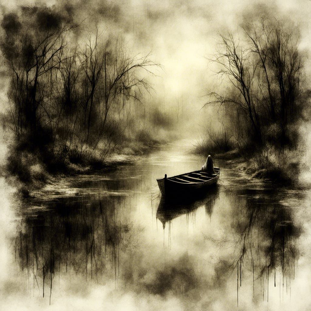 Steampunk River Boat in Silhouette