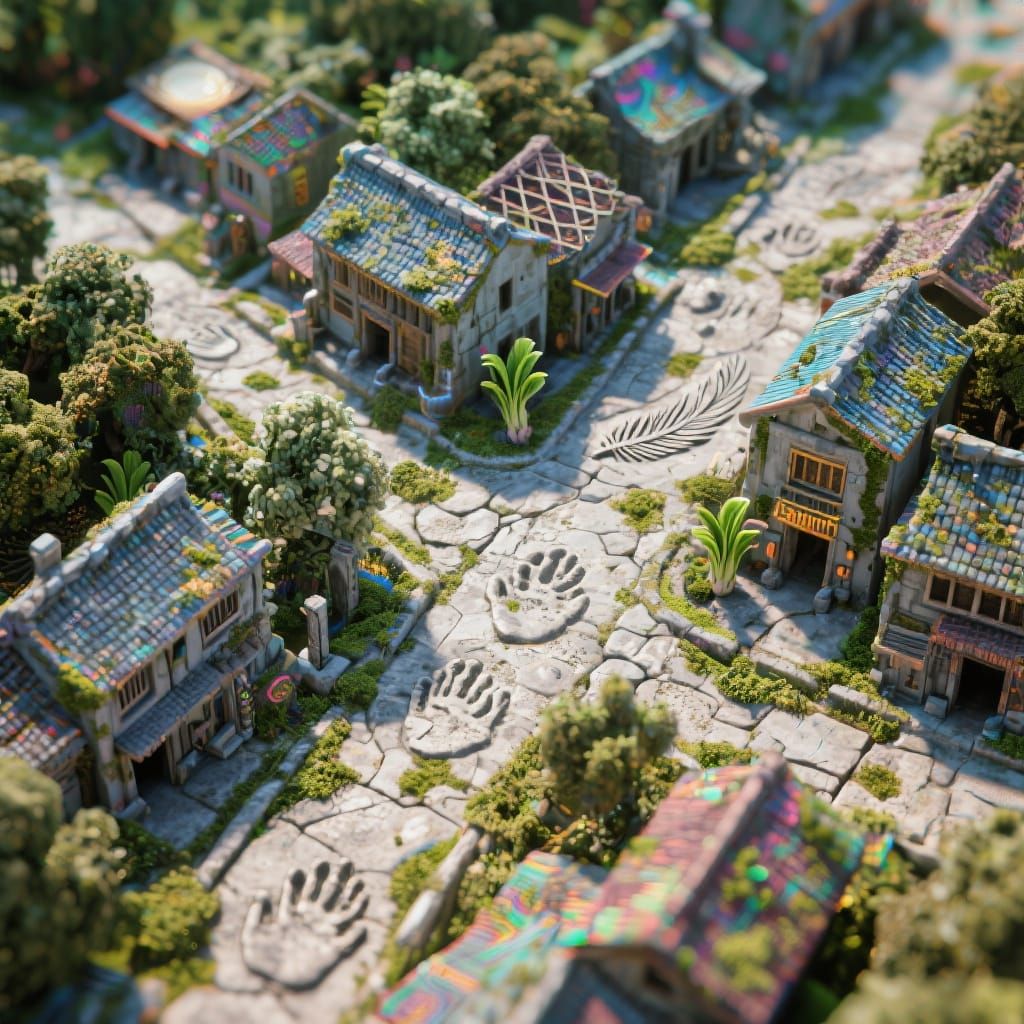 Miniature Wasabi Town in Glitch Art 3D Illusion
