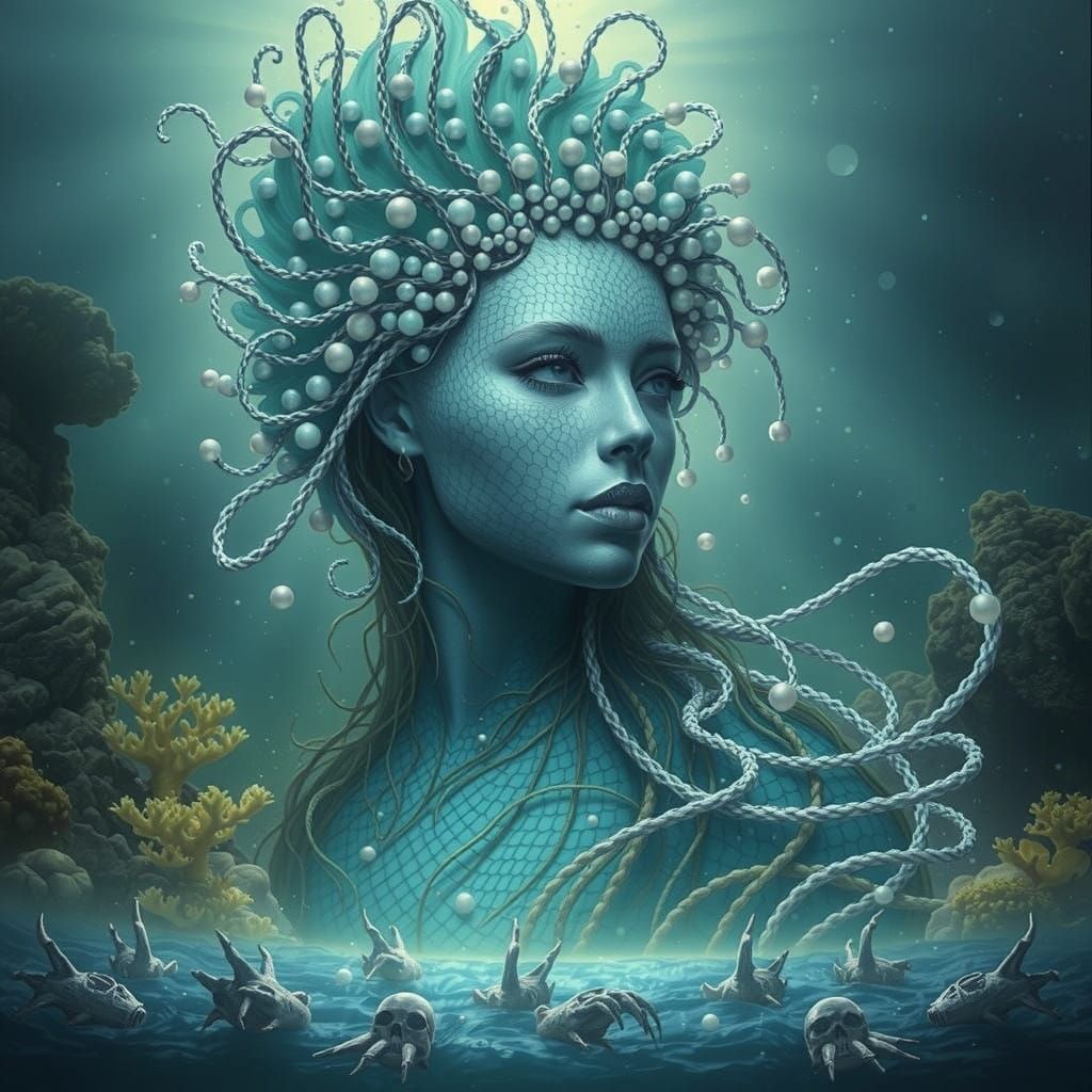Siren of the Ocean in Iridescent Hues and Pearls