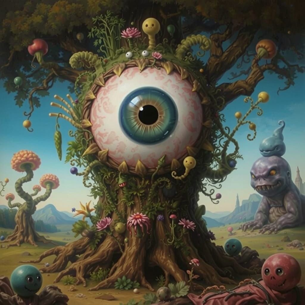 Surreal Eyeball Tree in Gothic Dreamscape