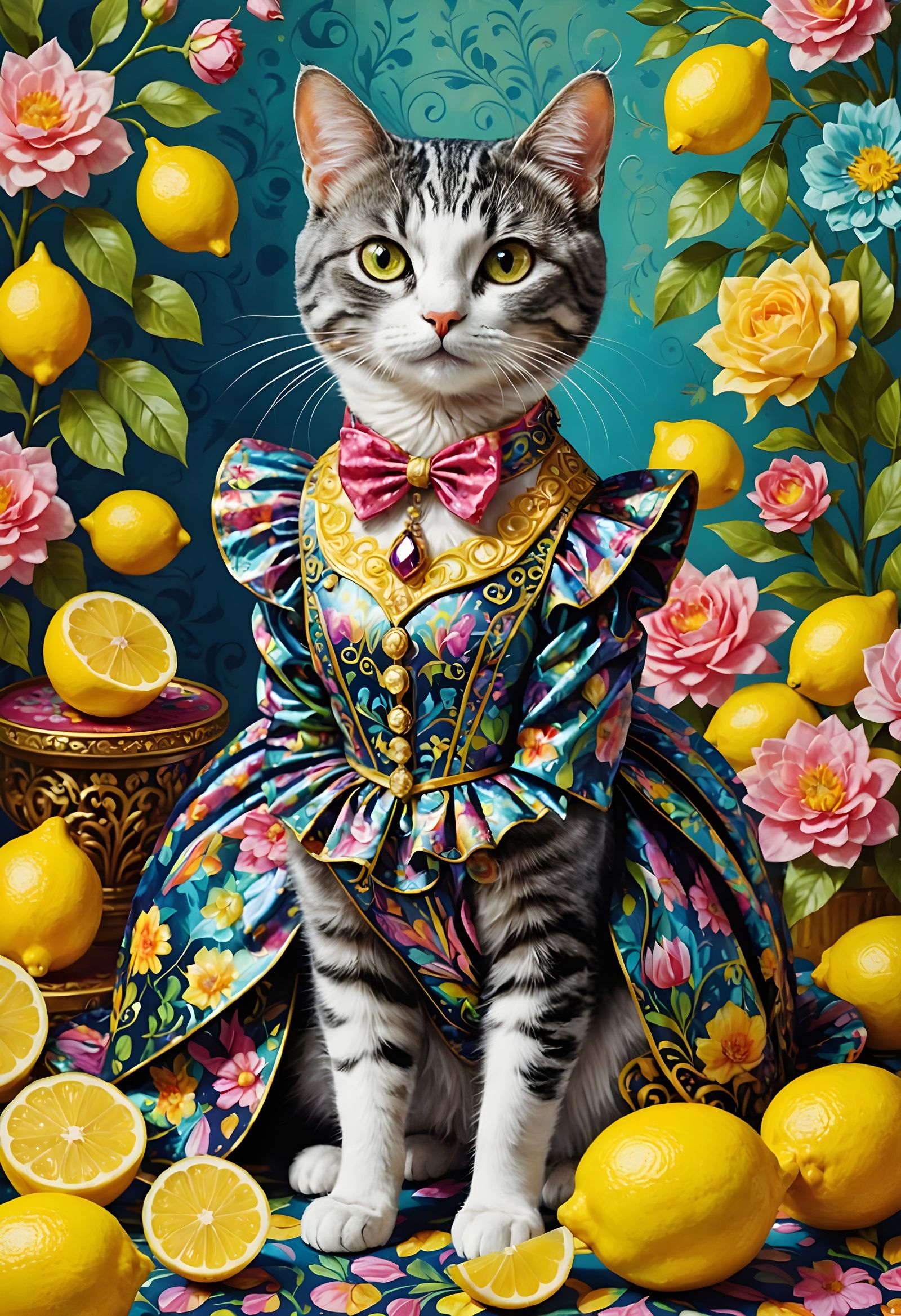 Colorful Feline Princess in Whimsical Wonderland