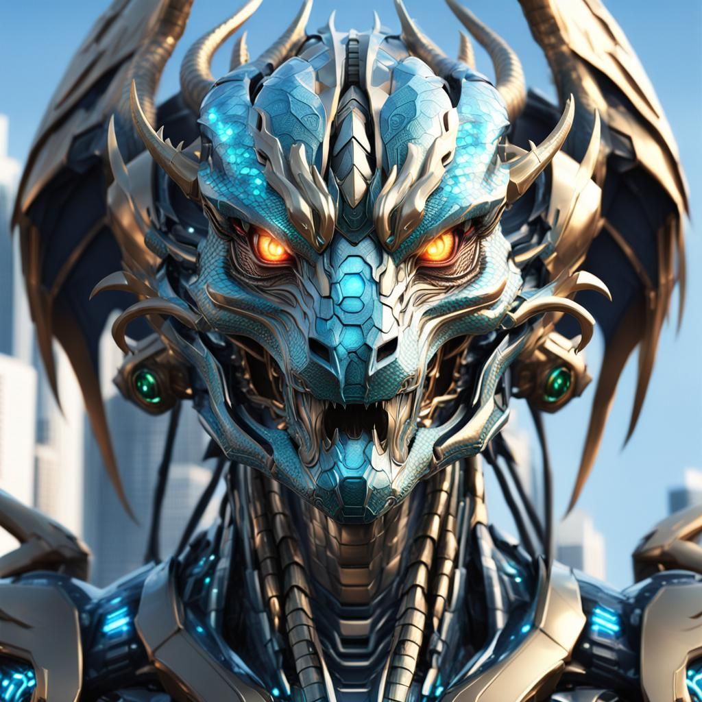 Cybernetic Dragon Portrait in Tokyo, Cyberpunk Style