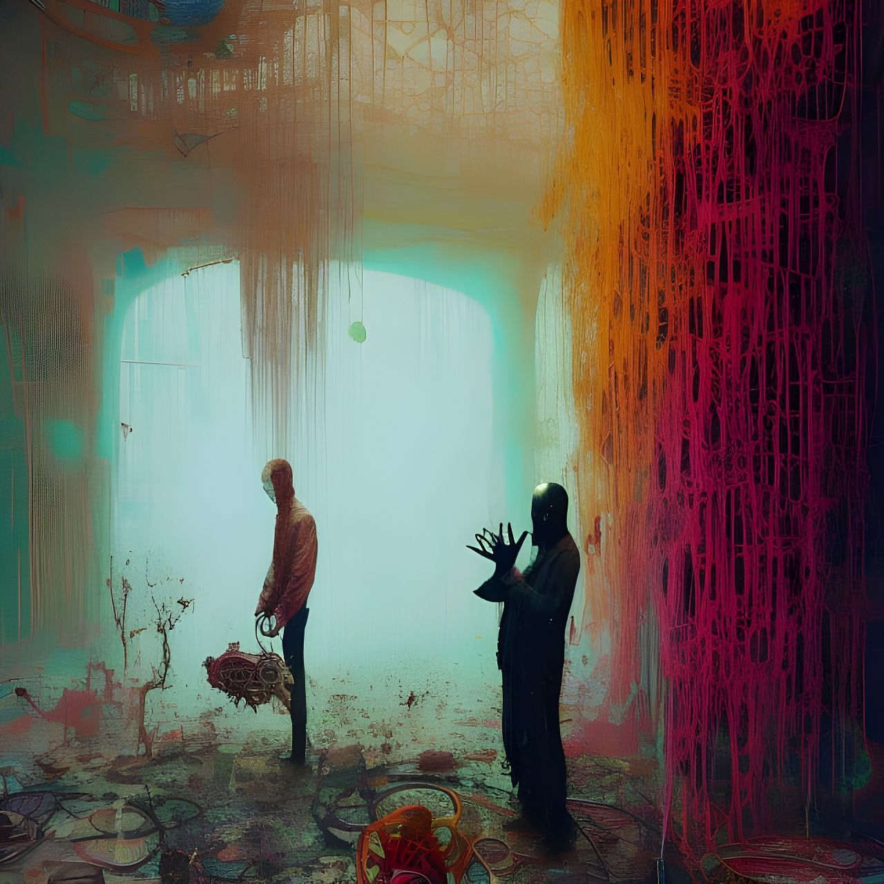 Eerie Gonzo Figure Expressing Fear in Oil Painting