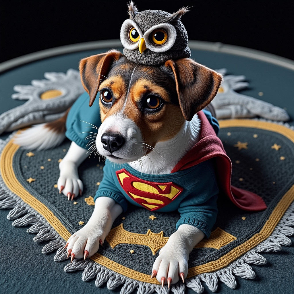 Owl Batman and Dog Superman Hand Embroidery