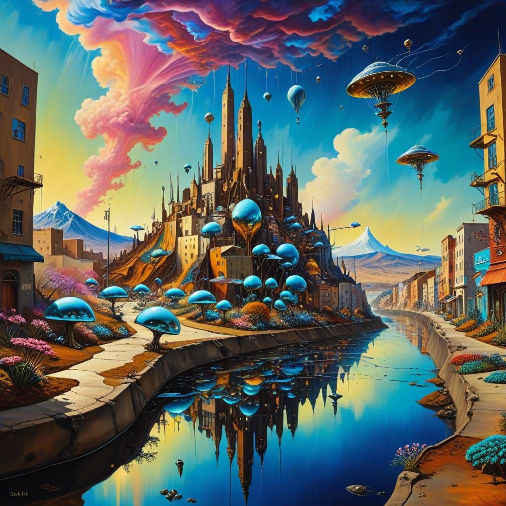 Cyberpunk Utopia: Shimmering Cityscape in a Futuristic Parad...