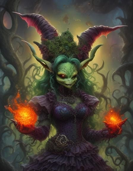 Evil Goblin Throws Fireball in Dark Dungeon