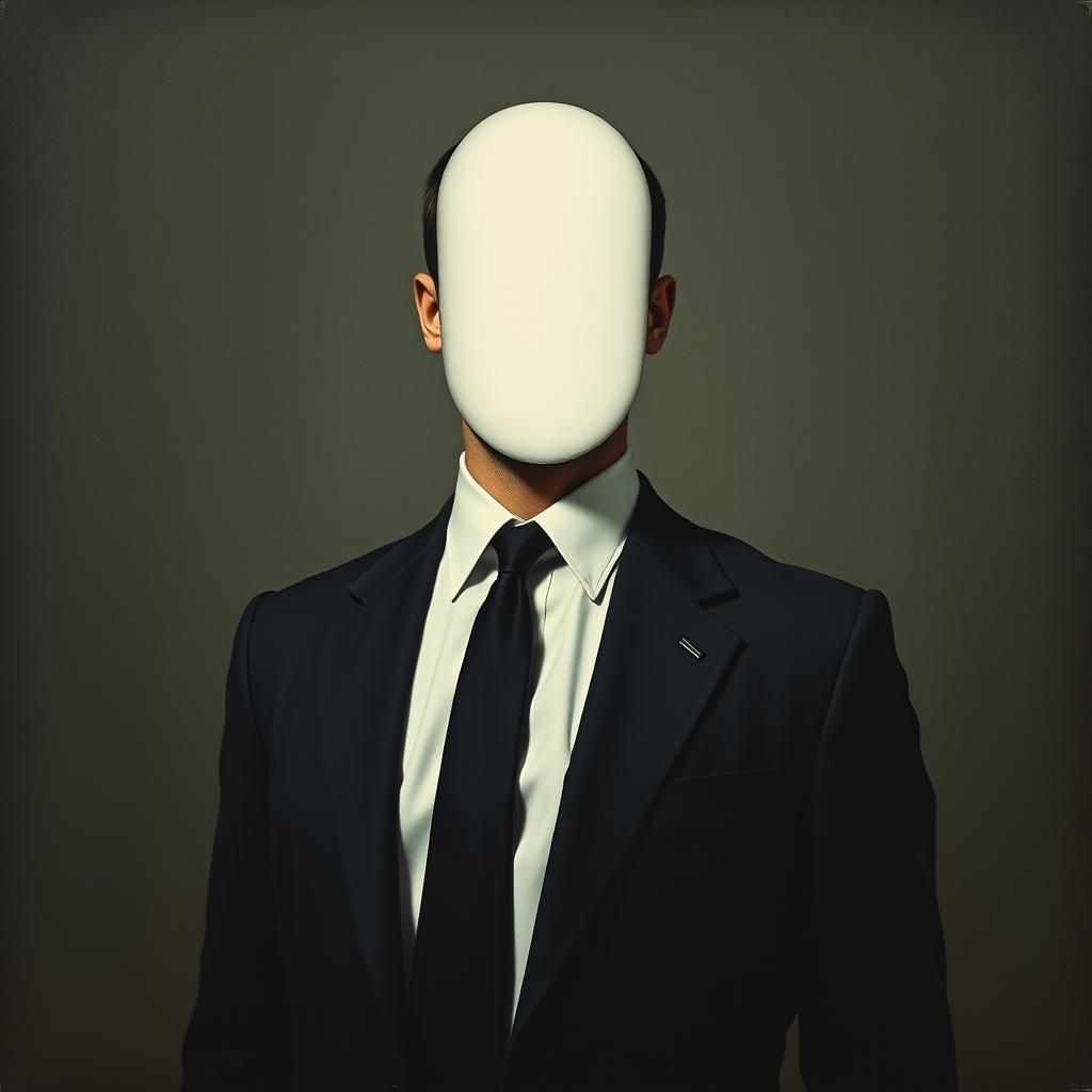 Surreal Void: A Modernist Oil Painting of Faceless Man