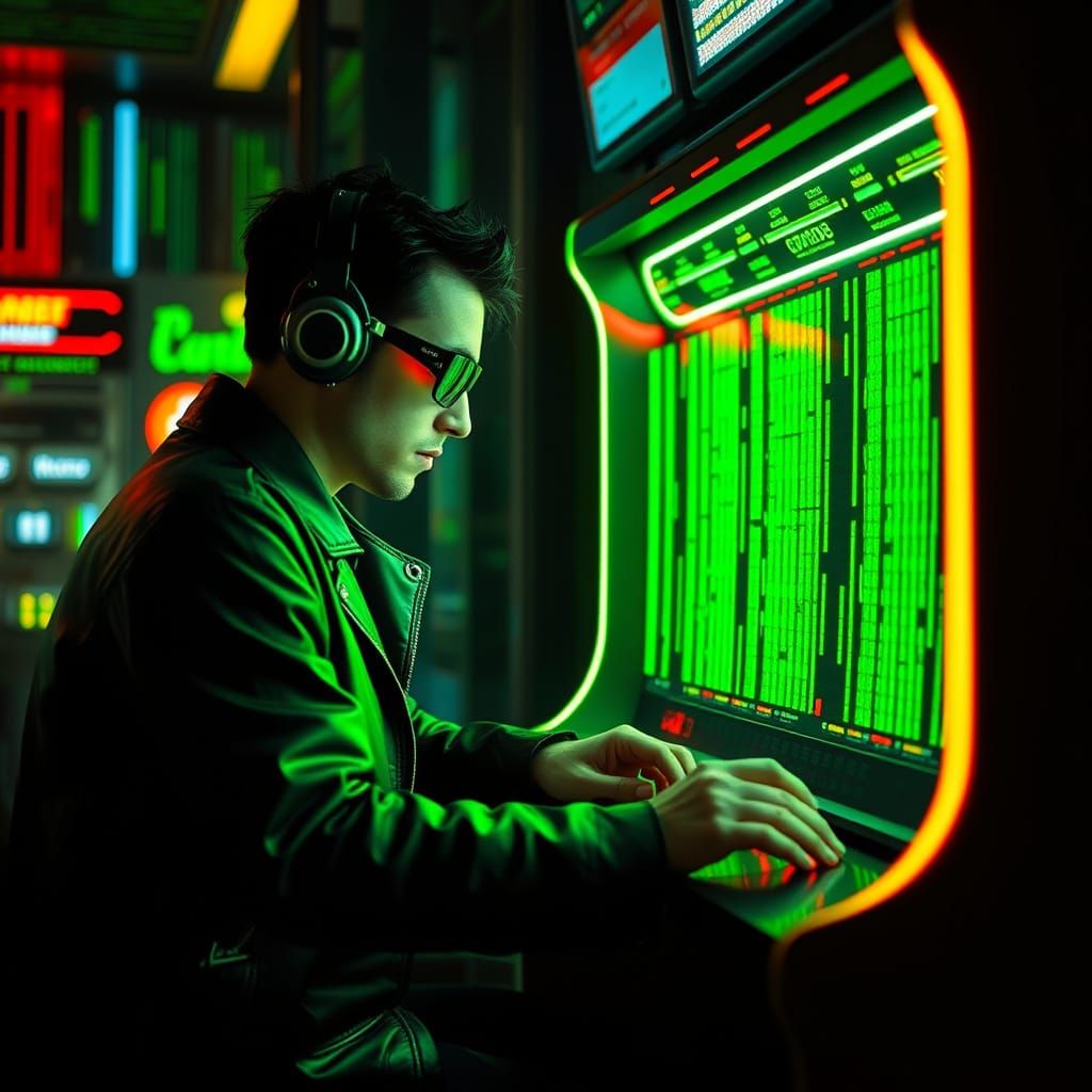 Cyberpunk Gamer in Neo Matrix Code