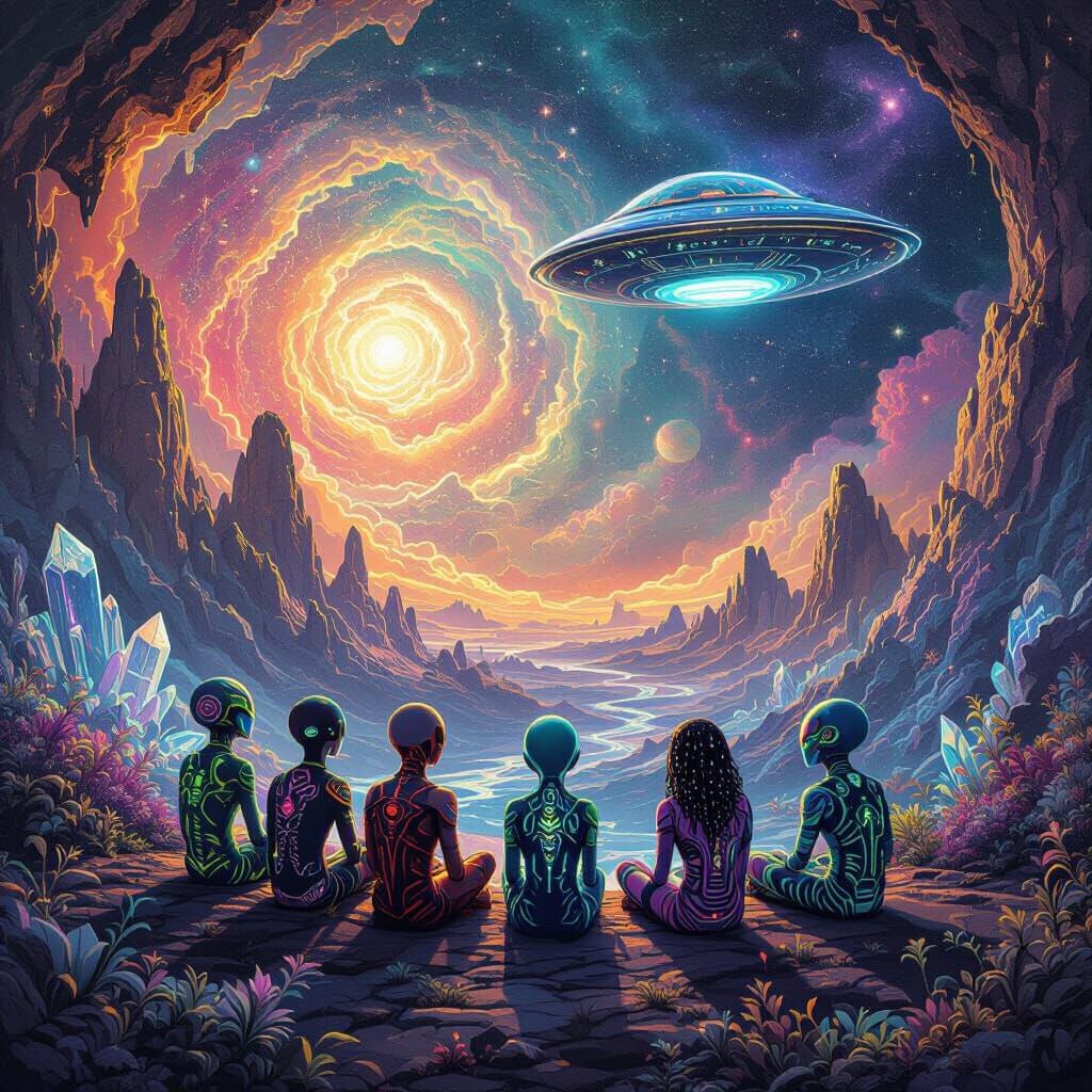 Cosmic Aliens Observe Universe from Alien Planet with UFOs