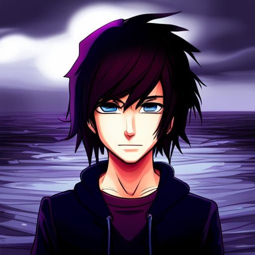 Anime Emo Boy in Stormy Night Scene