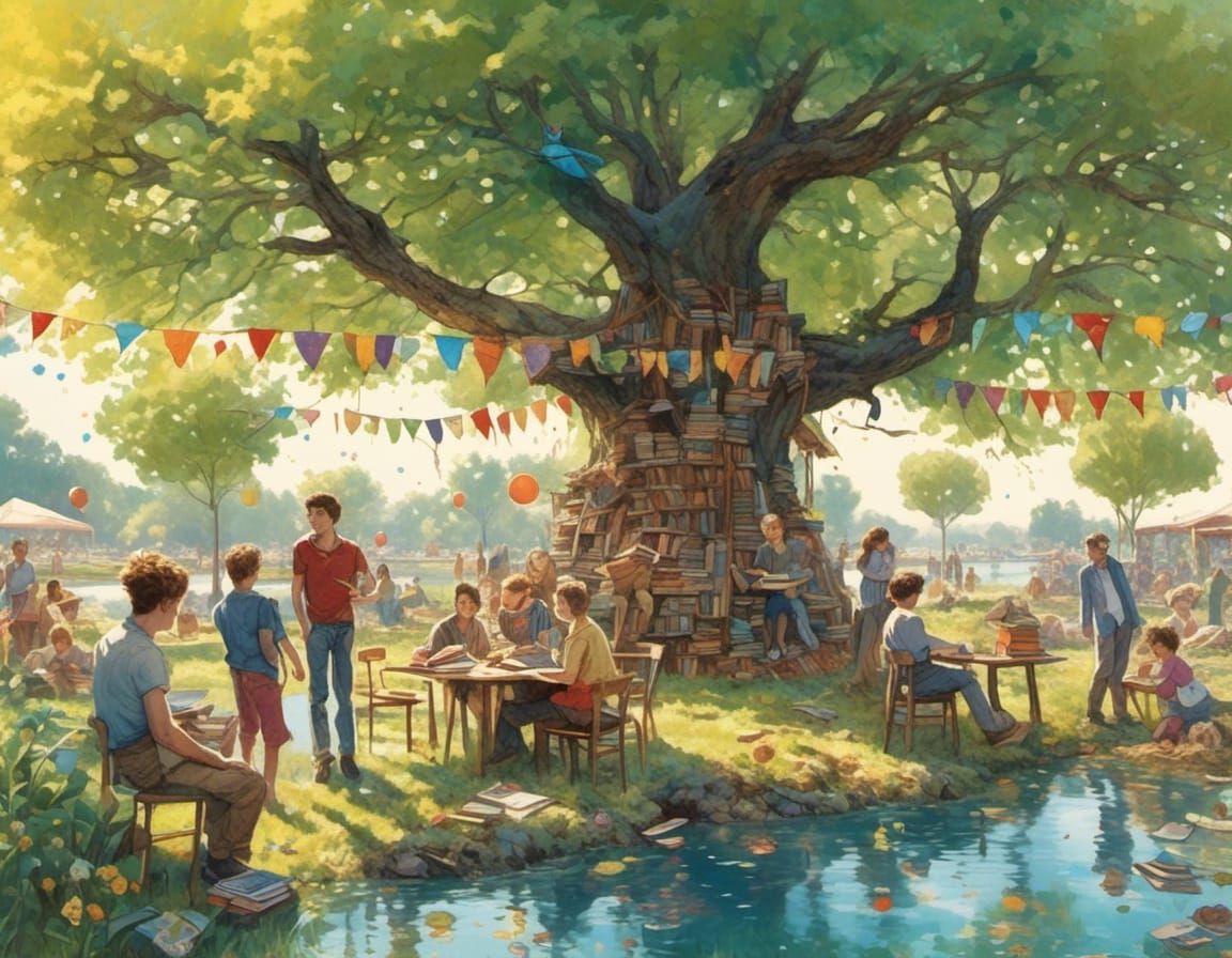 Man Reading by Pond, Hyperrealism Style