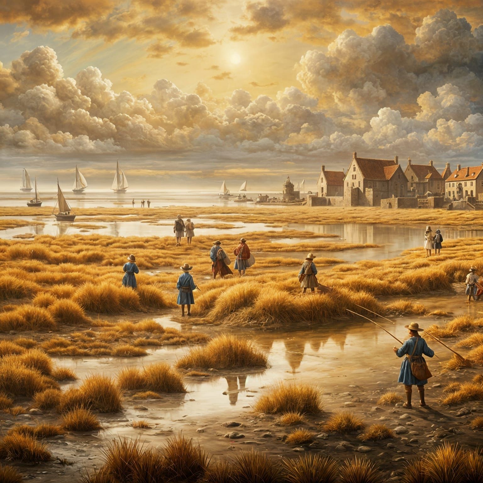 Salt Marsh Beach Scene Inspired by Dutch Masters