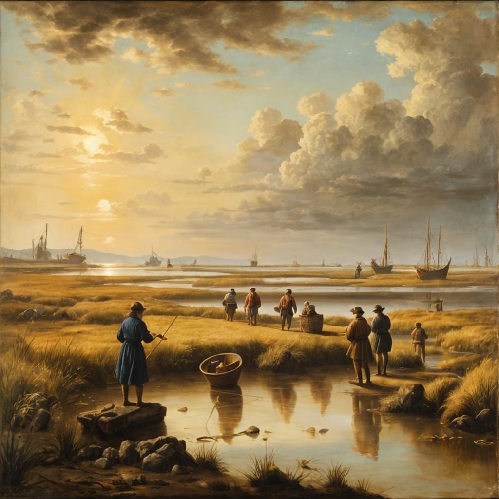 Beach and Salt Marsh Scene Inspired by Dutch Masters