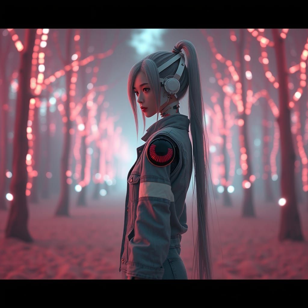 Cyberpunk Korean Cyborg Woman on Beach