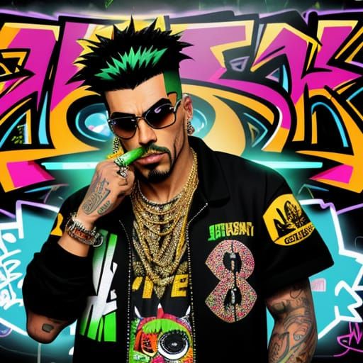 Gritty Urban 3D Cartoon Character in Baggie Clothes and Flas...