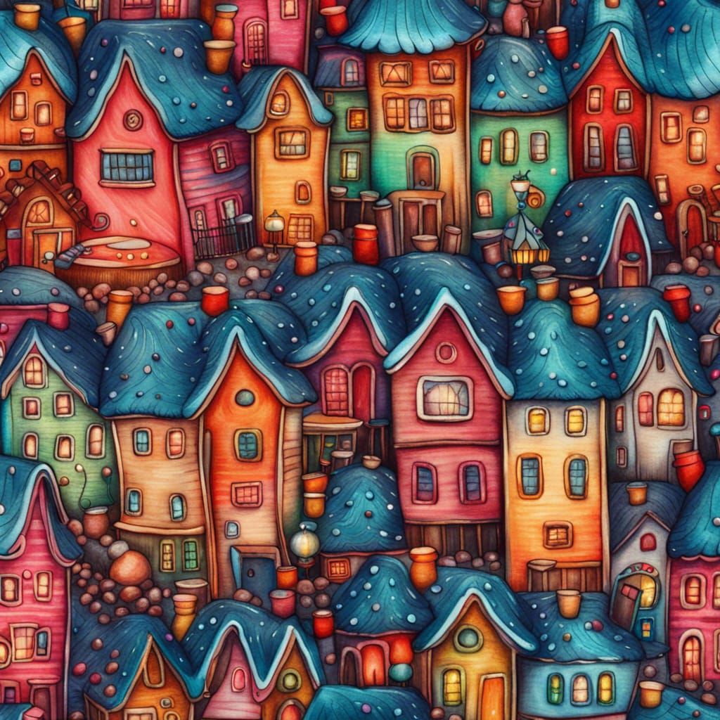 Detailed Cozy Christmas Village in Vibrant Colors