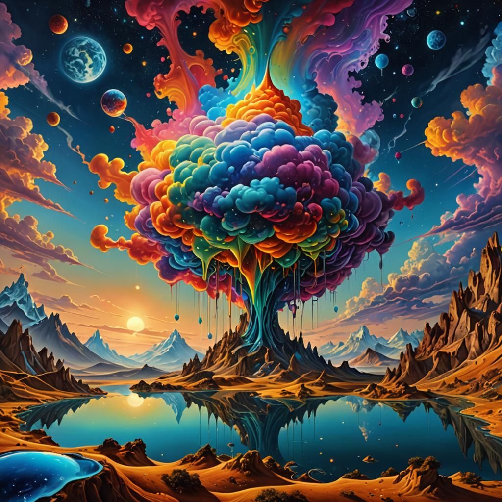 Psychedelic Dreamscape with Dripping Paint, Fractal Art