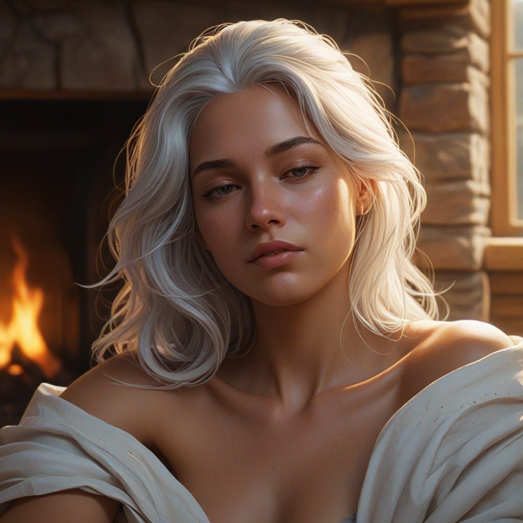Fantasy Art of Woman Sleeping by Firelight