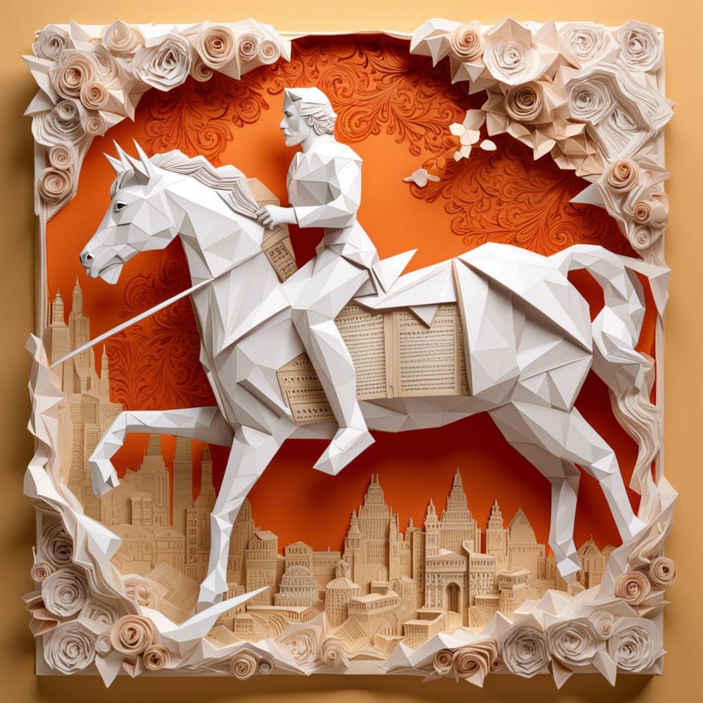 Low Poly Origami Centaur with Newspaper Beard