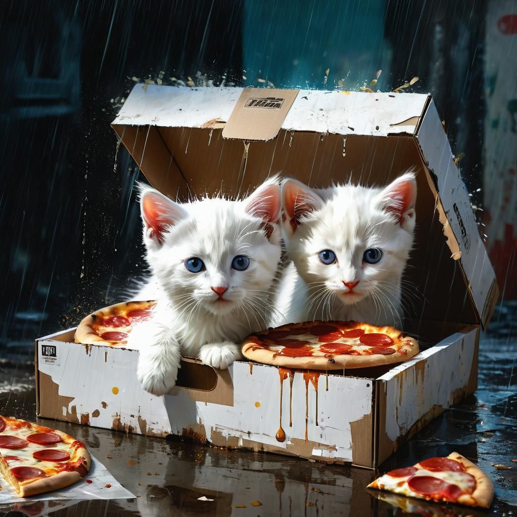 Kittens in Pizza Box: a Detailed Matte Painting