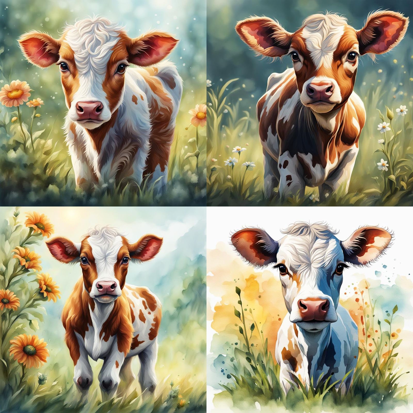 Cute Calf in Watercolor Illustration Style
