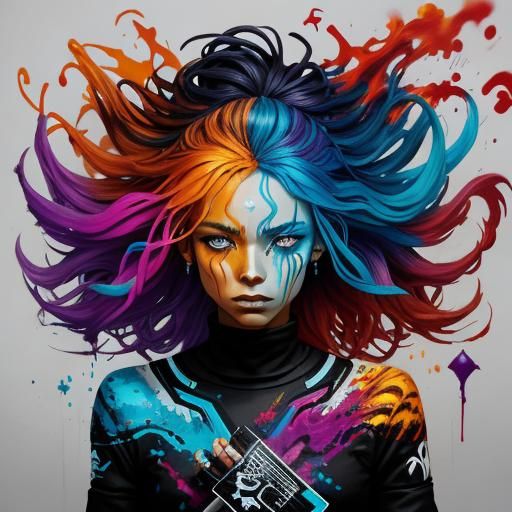 Fiery Genasi Woman in Graffiti Splash Art