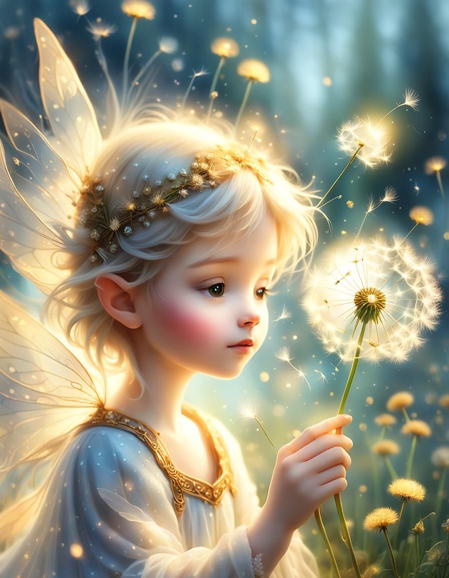 Ethereal Fairy Drifting on Dandelion Seed