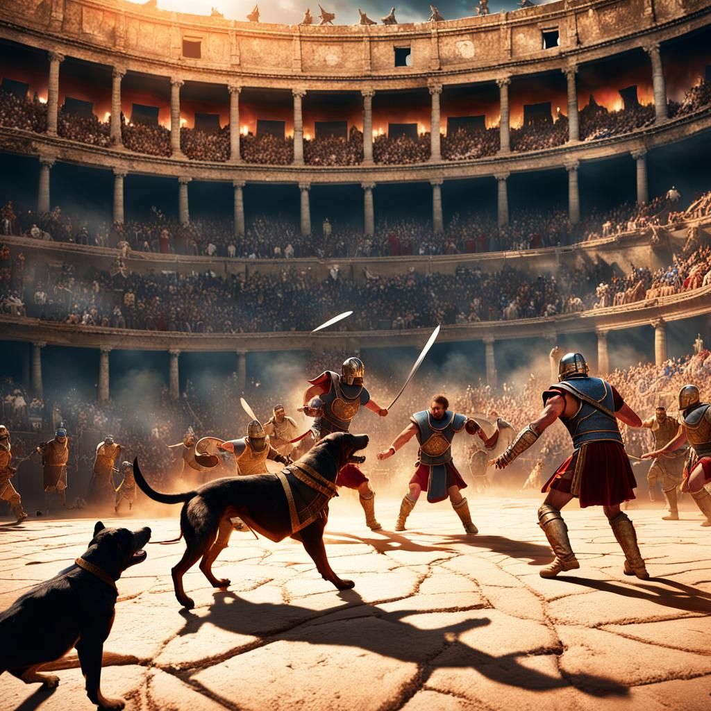 Gladiators Duel in Coliseum: Cinematic Digital Painting