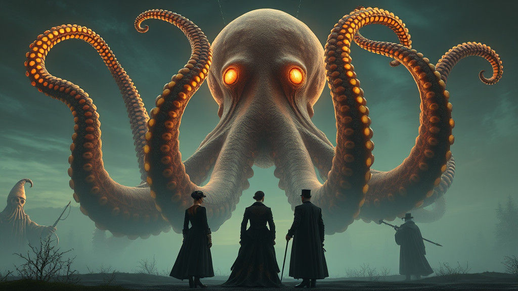 Colossal Octopus in Victorian Setting, Digital Art