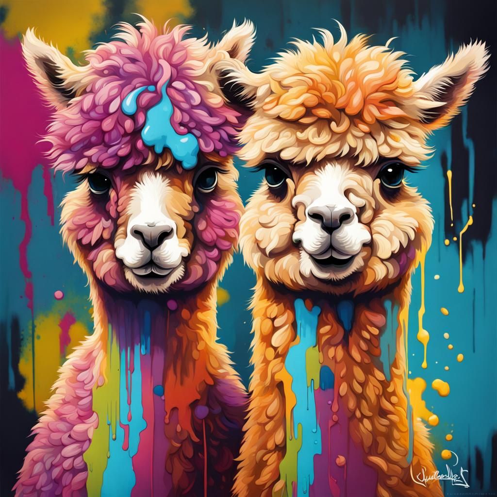 Mischievous Alpacas in Colorful Graffiti Art