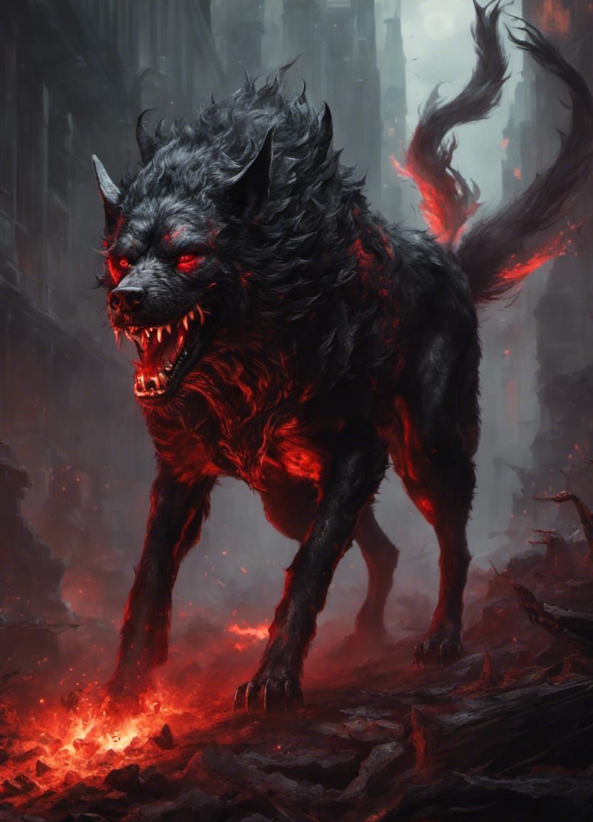 Fierce Hellhound Portrait in Hyperdetailed Digital Painting