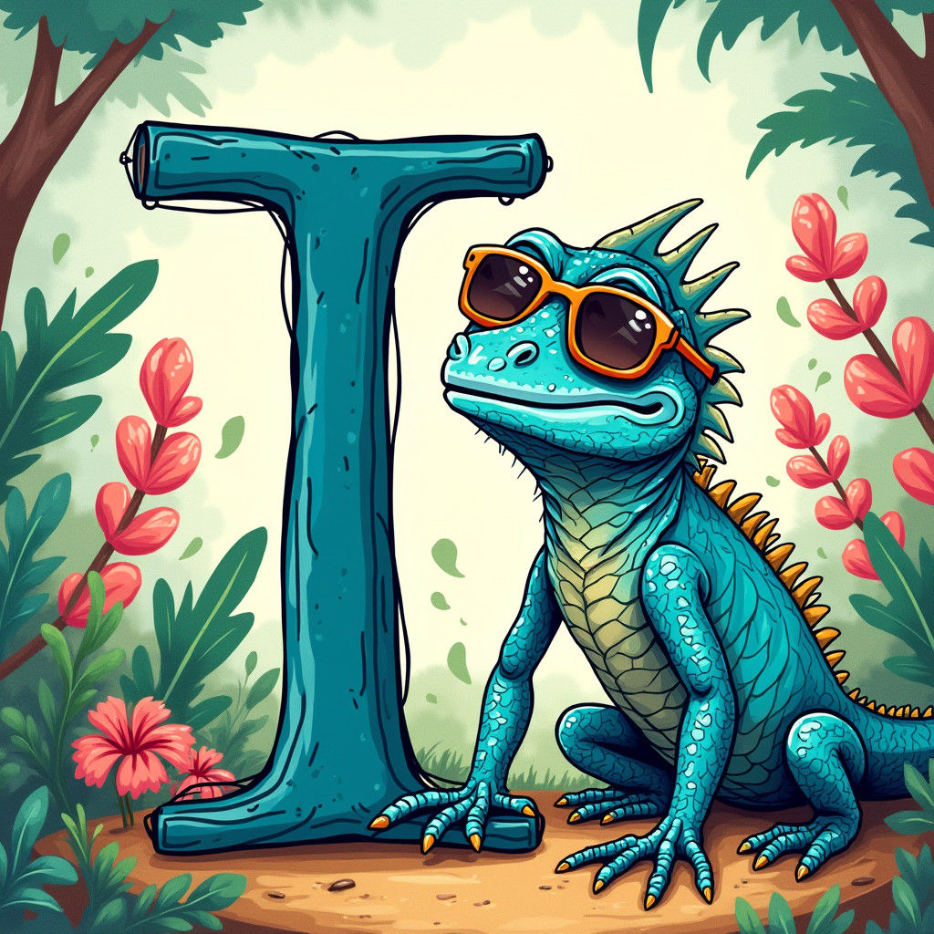Playful Letter Ii with Iguana in Children's Illustration