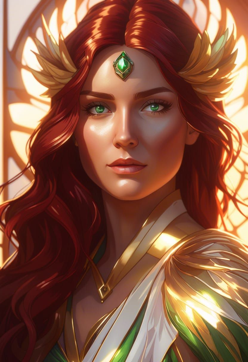 Red-Haired Phoenix Portrait in Art Nouveau Style