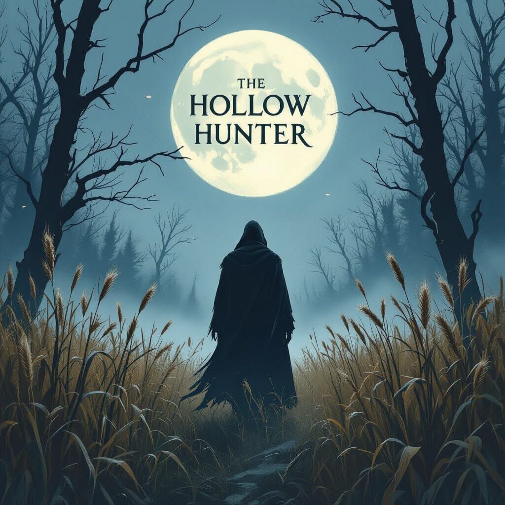 Mysterious Figure in Moonlit Forest: Digital Art