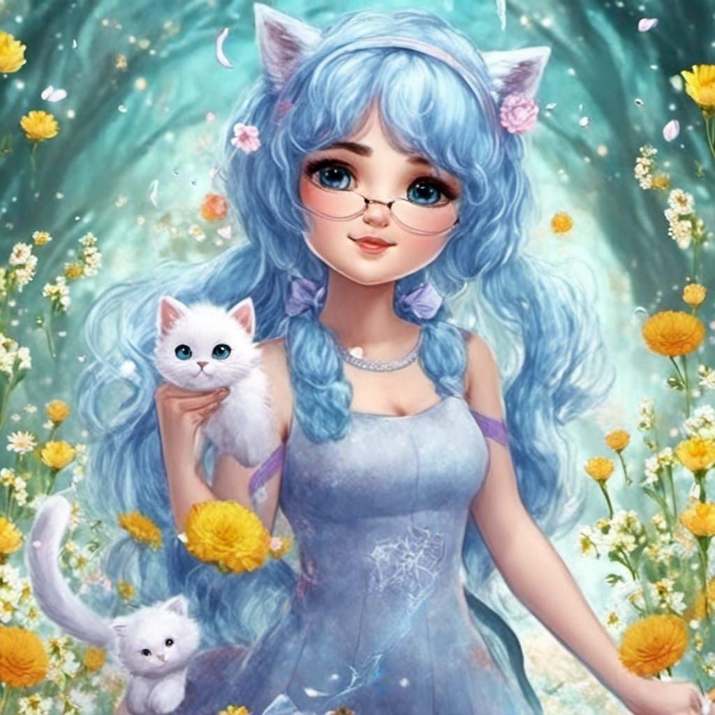 Anime Girl with Cat Features and Ice Magic