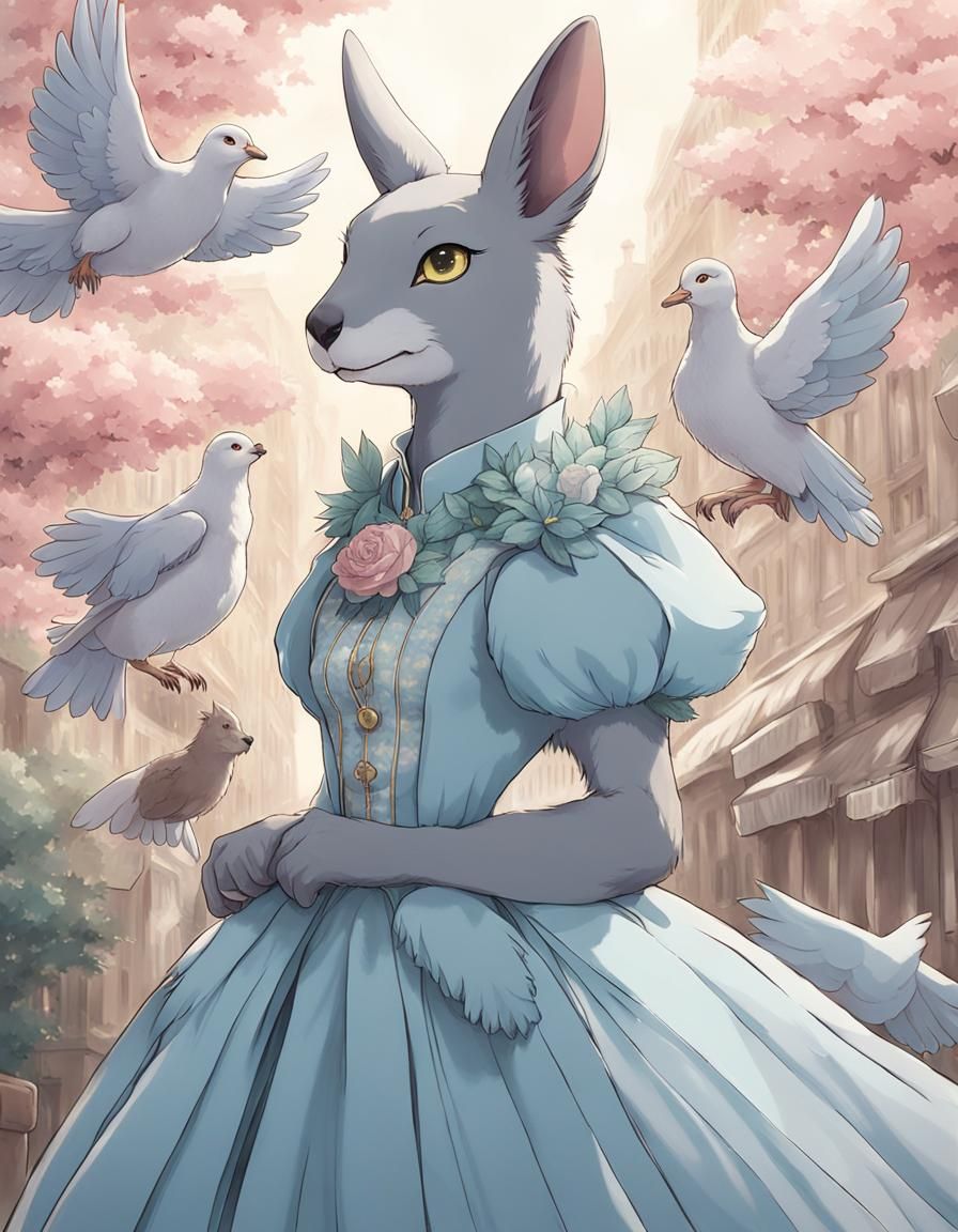 Detailed Sensual Dove Girl in Anime Style