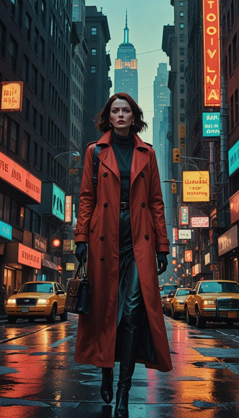 Elegant Woman Dominates Bustling New York City Street in Gol...