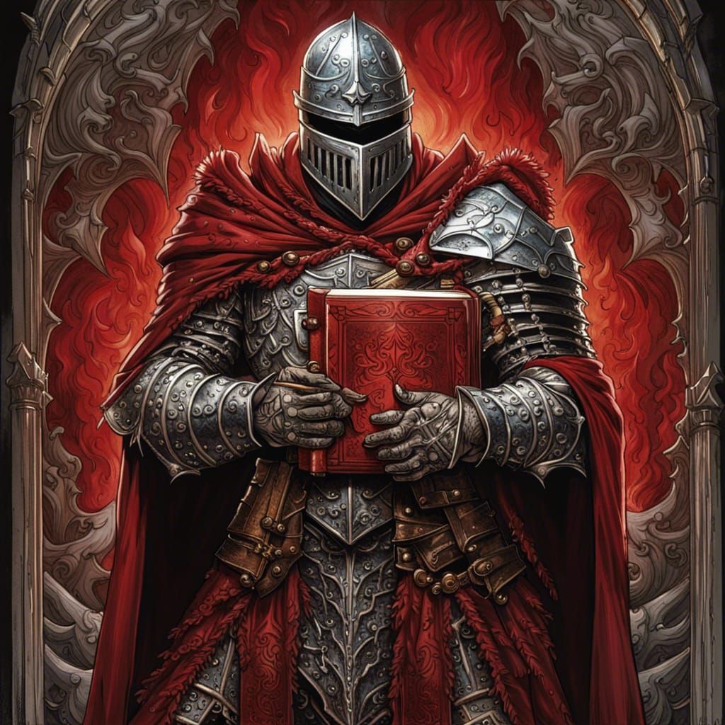 Gothic Dark Fantasy Crusader Knight in Silver Armor