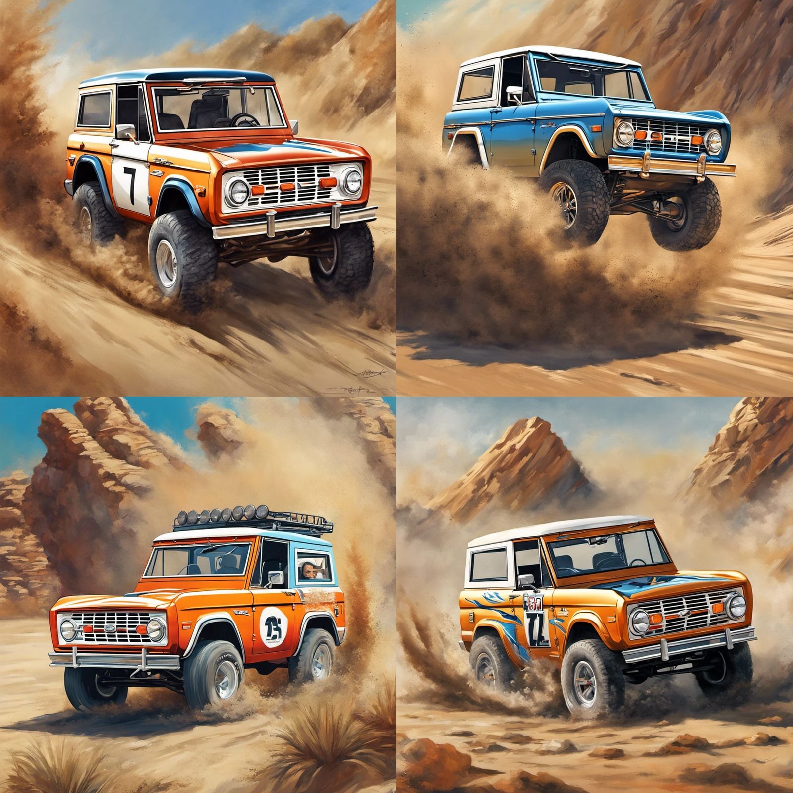 1976 Ford Bronco Rally Racing in Splash Art
