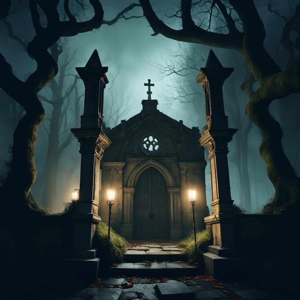 Gothic Crypt in a Haunting Cursed Cemetery